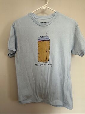 Volcom Light Blue Graphic Tee with Tan Can Illustration